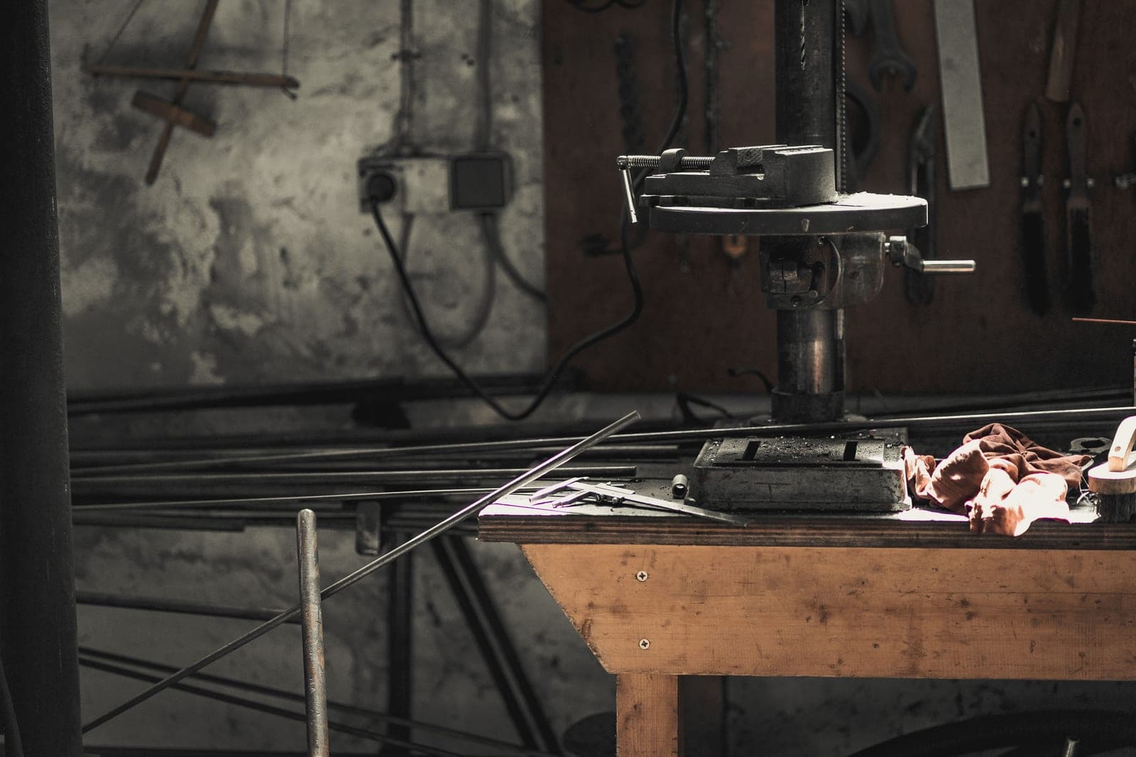 A metalwork shop with steel surfaces, tools and machinery